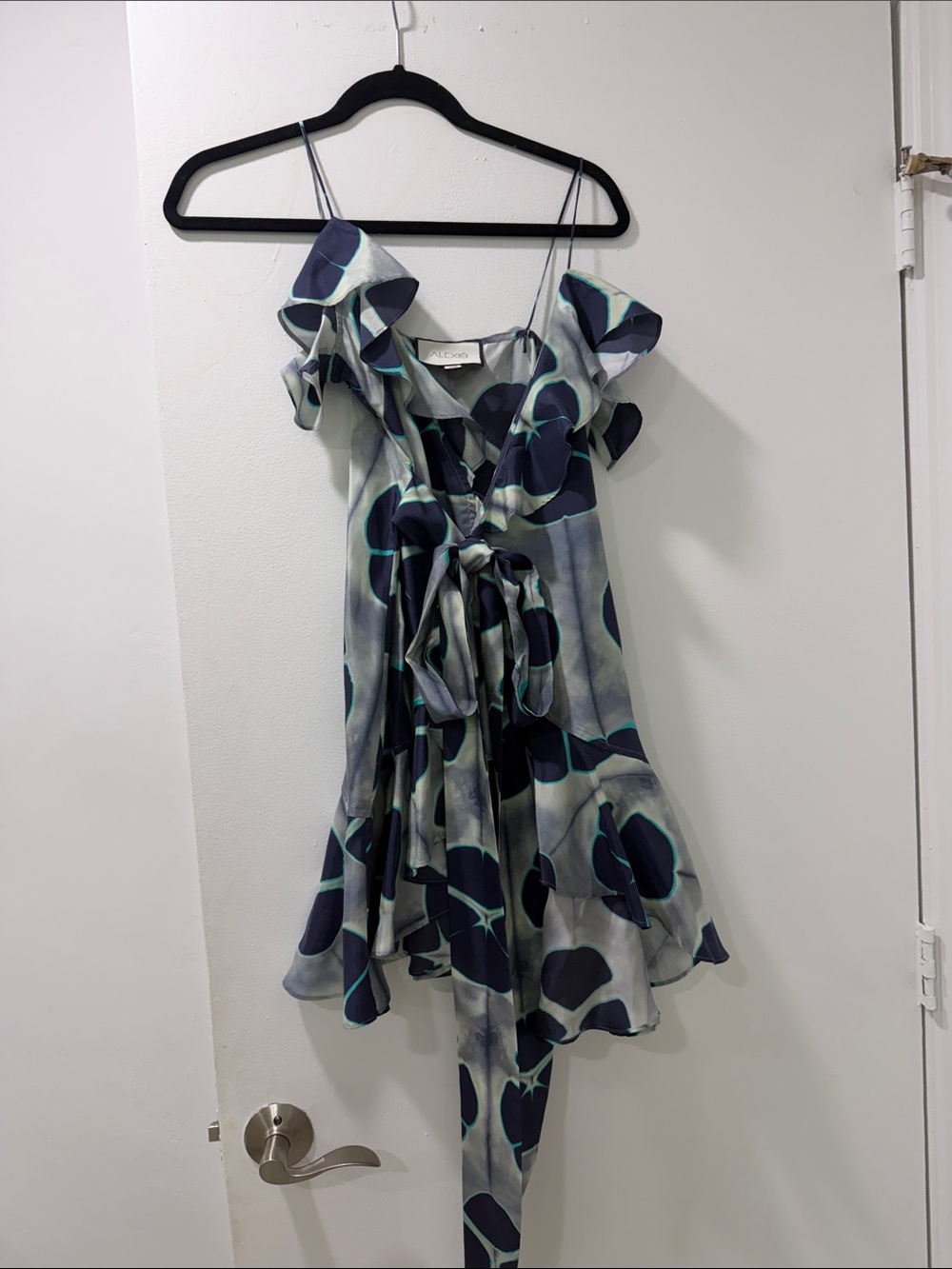 Alexis Slate Gray & Navy Floral Ruffle Tie-Front Mini Dress
